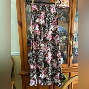 Feathers Pink Floral Leopard Midi Skirt